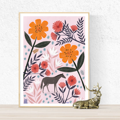 Tiny Horse or Large Flowers? Art Print