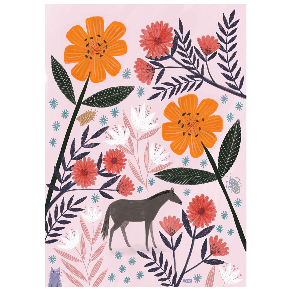 Tiny Horse or Large Flowers? Art Print