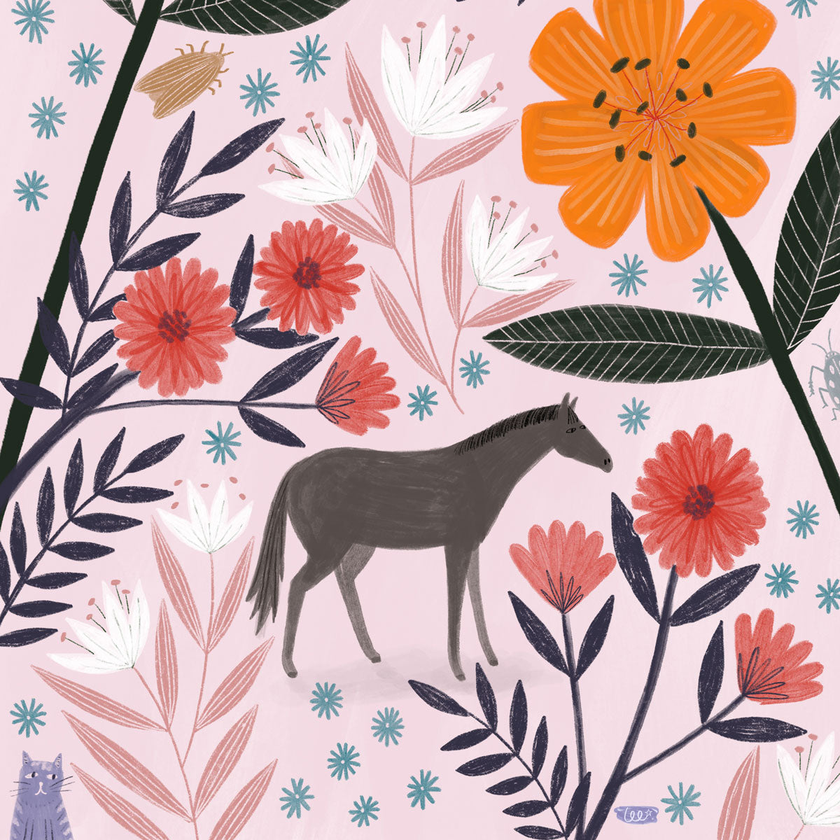 Tiny Horse or Large Flowers? Art Print